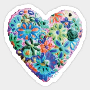 Embroidered heart Mexican flowers handmade boho chic string art Sticker